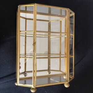 Brass And Glass Curio Display Case Mirror Backed